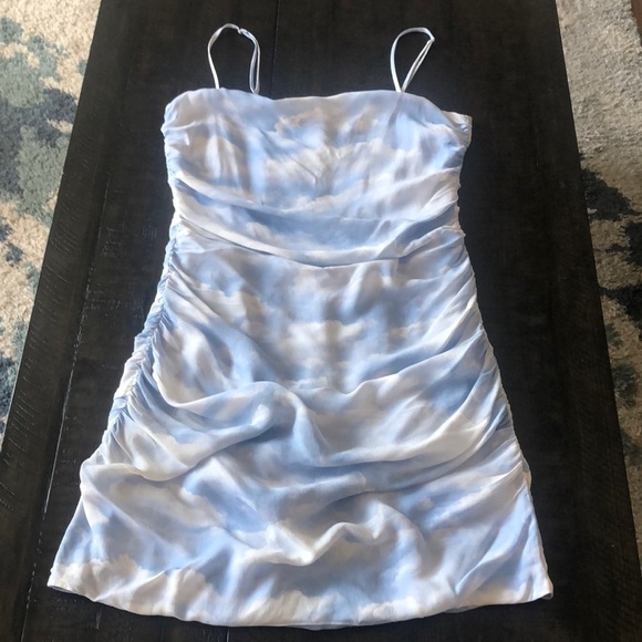 WeWoreWhat Ronnie in Clouds Powder Blue Ruched Lined Revolve Bodycon Mini Dress - Picture 3 of 16